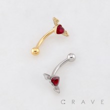 ANGEL HEART WINGS TOP 316L SURGICAL STEEL CURVED BARBELL/EYEBROW